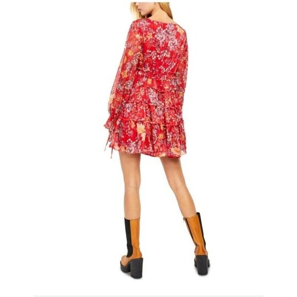 Free People Mini Dress Closer to the Heart Red Floral Boho Chic X-Small - Picture 2 of 11